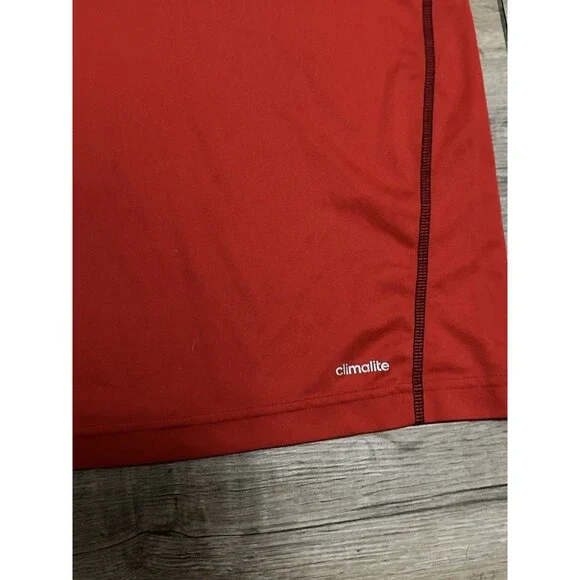 Adidas Climalite Shirt Mens Large Red Soccer Training Jersey 3 Stripe 8 Top - Picture 11 of 12